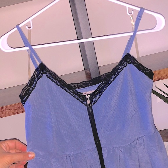 Vintage Forever 21 front zipper mini slip dress, black lace hem - Picture 2 of 11